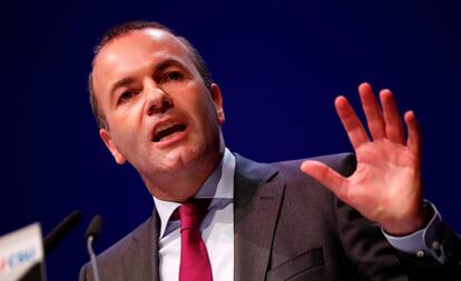 El candidato de los populares europeos, Manfred Weber, durante un mítin electoral en Alemania.