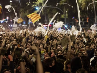 Protesta en Barcelona contra la sentencia del Supremo que condenó a los líderes del 'procés', el 16 de octubre de 2019.