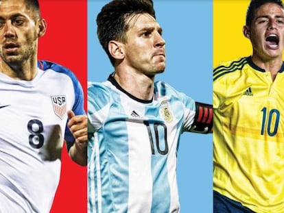 Clint Dempsey, Lionel Messi, James Rodríguez y Alexis Sánchez.
