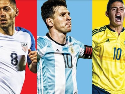 Clint Dempsey, Lionel Messi, James Rodríguez y Alexis Sánchez.