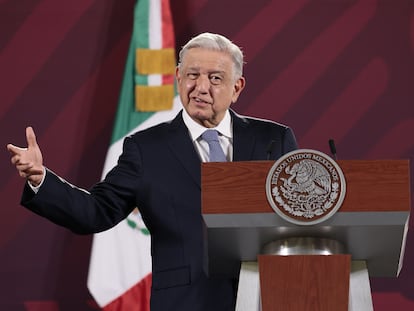 MEl presidente de México, Andrés Manuel López Obrador, durante la conferencia de prensa matutina en Palacio Nacional, en Ciudad de México (México).