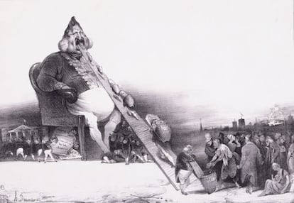 Viñeta del rey Luis Felipe de Francia, de Daumier y Philipon, 1832.