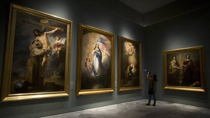 Varios de los lienzos de &#039;Murillo y los Capuchinos de Sevilla. Reconstrucci&oacute;n&#039;, en el Bellas Artes.