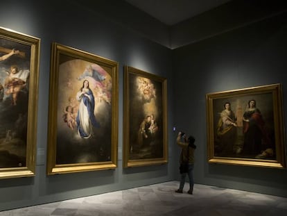 Varios de los lienzos de &#039;Murillo y los Capuchinos de Sevilla. Reconstrucci&oacute;n&#039;, en el Bellas Artes.