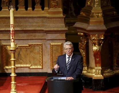 El presidente alemán, Joachim Gauck, en el servicio religioso en recuerdo de la matanza de armenios celebrada en la catedral de Berlín el 23 de abril.