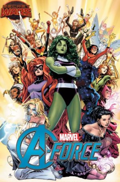 Primera portada de A-Force, Los Vengadores femeninos, de Jim Cheung.