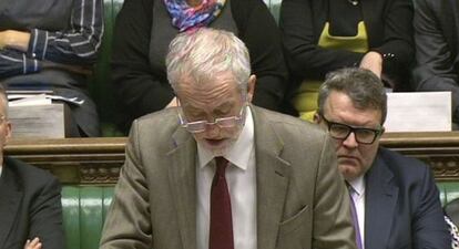 El líder laborista británico, Jeremy Corbyn, el jueves en la Cámara de los Comunes.