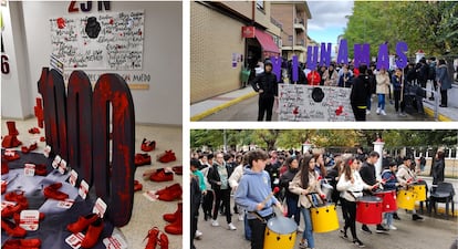 Día contra la violencia de género. Como cada año, el IES Marqués de Villena se une a esta celebración. En el curso 2022-23 leyeron un manifiesto, montaron una exposición de "zapatos rojos" y marcharon por las calles de la localidad a ritmo de batucada.