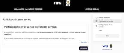 Ventana para participar en la preventa para tarjetahabientes Visa.