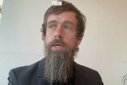 Jack Dorseyfundador y CEO de Twitter durante su comparecencia telemática ante el Senado de Estados Unidos este miércoles.
