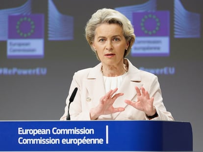HANDOUT - 20 July 2022, Belgium, Brussels: European Commission President Ursula von der Leyen, gives a press conference after the College meeting on the 'Save gas for a safe winter' package at the EU headquarters. Photo: Christophe Licoppe/European Commission/dpa - ATTENTION: editorial use only and only if the credit mentioned above is referenced in full
Christophe Licoppe/European Comm / DPA
20/07/2022 ONLY FOR USE IN SPAIN