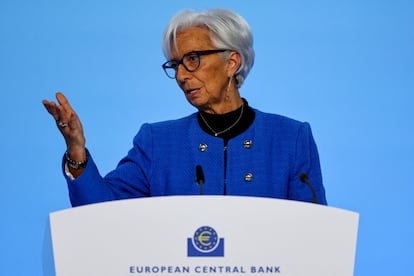 La presidenta del BCE, Christine Lagarde, en la rueda de prensa posterior a la reunión de enero.