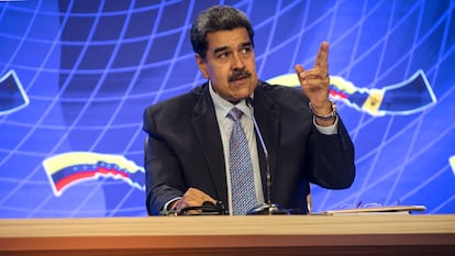 Nicolás Maduro, durante una conferencia desde el Palacio de Miraflores.