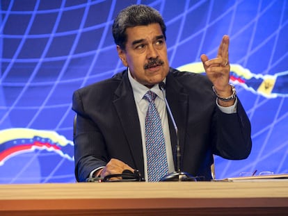 Nicolás Maduro, durante una conferencia desde el Palacio de Miraflores.
