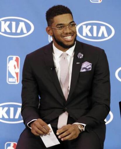 Karl-Anthony Towns, tras ser elegido el mejor Rookie del año.