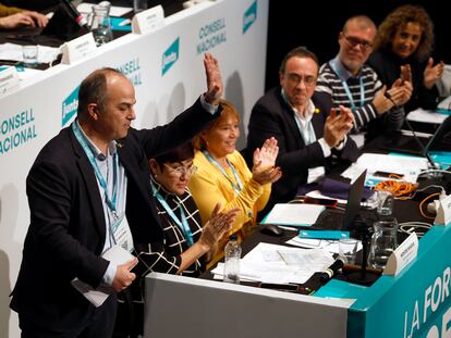 El secretario general de JxCat, Jordi Turull, tras su intervención en la reunión del Consell Nacional del partido, el sábado en El Morell (Tarragona).