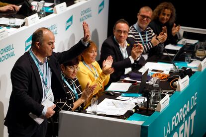 El secretario general de JxCat, Jordi Turull, tras su intervención ante el consejo nacional del partido, este sábado en El Morell (Tarragonès).