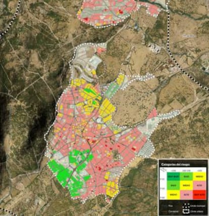 Mapa de zonas afectadas de gas radón en Moralzarzal.