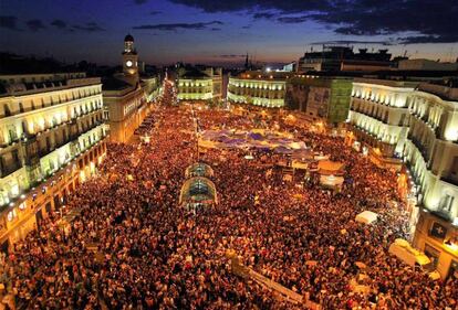 Sexto día de las protestas del 15M en la Puerta del Sol.