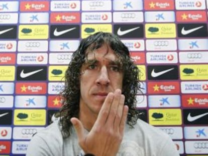 Puyol, durante la rueda de prensa