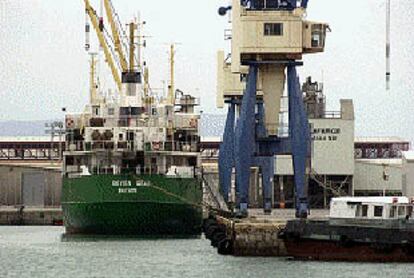 El buque <i>Seven Seas,</i> retenido en el Puerto de Castellón por orden del juez, ayer.