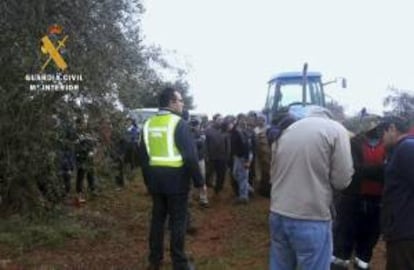 Fotografía facilitada por la Guardia civil de la operación que han llevado a cabo en una finca de Corte de Peleas (Badajoz).