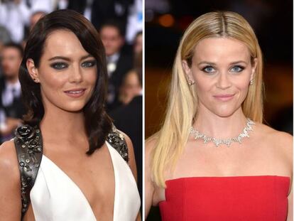 De izquierda a derecha, las actrices Emily Blunt, Emma Stone, Reese Witherspoon. 