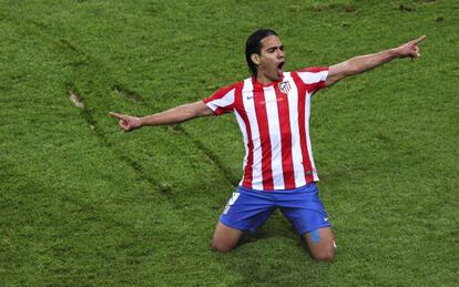 Falcao, tras marcar en la final de la Liga Europa.