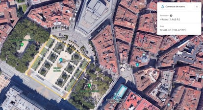 El área elegida y sus dimensiones en Google Earth