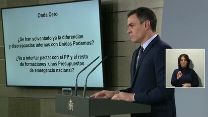 Pedro Sánchez durante una rueda de prensa este martes.