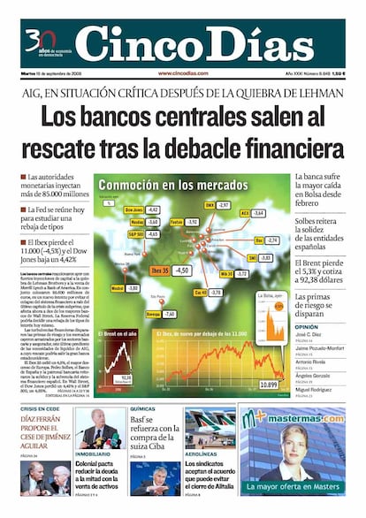 2008. Los bancos centrales de medio mundo inyectan liquidez tras la quiebra de Lehman Brothers.