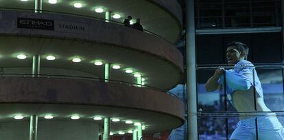 Uno de los laterales del estadio Etihad del Manchester City.