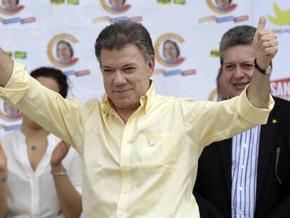 El presidente colombiano, Juan Manuel Santos, durante la campaña de 2014.