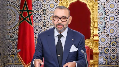 El rey de Marruecos, Mohamed VI, durante su discurso.