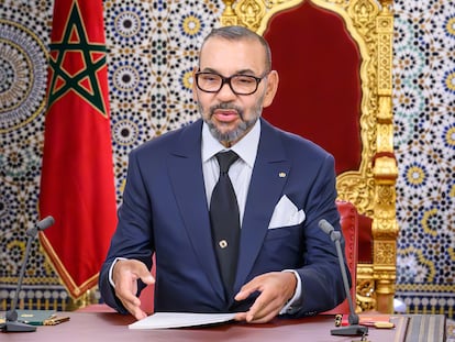 El rey de Marruecos, Mohamed VI, durante su discurso.