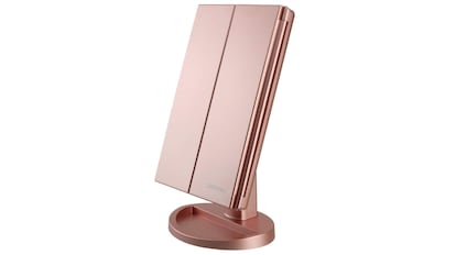 Este es otro regalo barato para mujeres y hombres coquetos: un espejo portátil con aumentos e iluminación led.