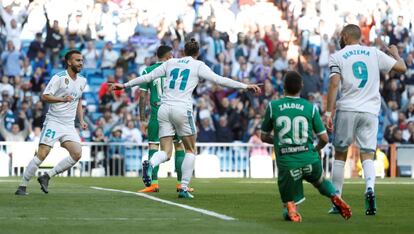 Gareth Bale celebra el primer gol marcado ante el Leganés.