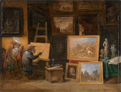 'El mono pintor' (hacia 1660), de David Teniers, ayudante de Rubens en su taller.