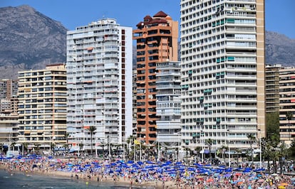 Una estampa clásica del veraneo: los rascacielos de Benidorm llenos de apartamentos a rebosar en agosto.