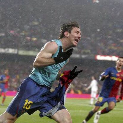 Messi celebra el segundo gol del Barça al Madrid en el clásico del sábado.