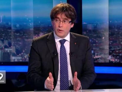 Puigdemont durante su intervenci&oacute;n para la televisi&oacute;n belga, este viernes.