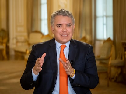 Iván Duque en la Casa de Nariño durante una entrevista con EL PAÍS, este jueves.