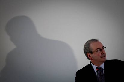 Eduardo Cunha durante coletiva em hotel de Brasília.