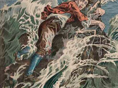 Una ilustración de una edición francesa de 1900 de <i>Robinson Crusoe.</i>