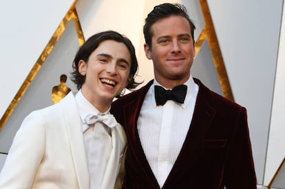 Timothee Chalamet y Armie Hammer en la gala de los Oscar 2018.