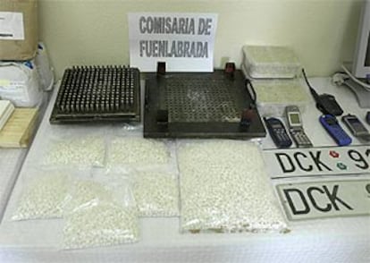 Las 10.000 pastillas de <i>éxtasis</i>, en la comisaría de Fuenlabrada.