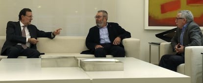 Rajoy, Méndez y Fernández Toxo, este miércoles.