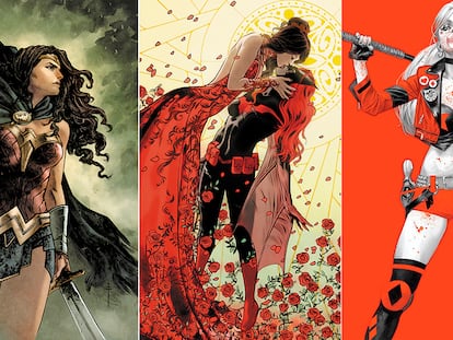 Wonder Woman, Batwoman besa a Safiyah Sohail, y Harley Quinn.