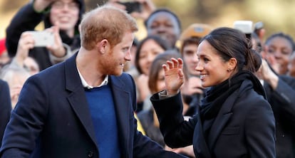 Enrique de Inglaterra y su prometida Meghan Markle, en su último acto oficial el pasado 18 de enero en Gales.