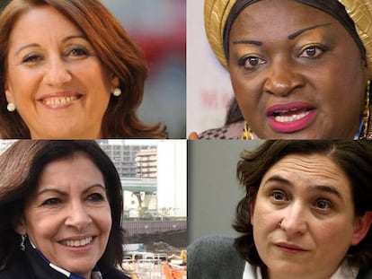 Les alcaldesses Mónica Fein, Célestine Ketcha Courtès, Anne Hidalgo i Ada Colau.